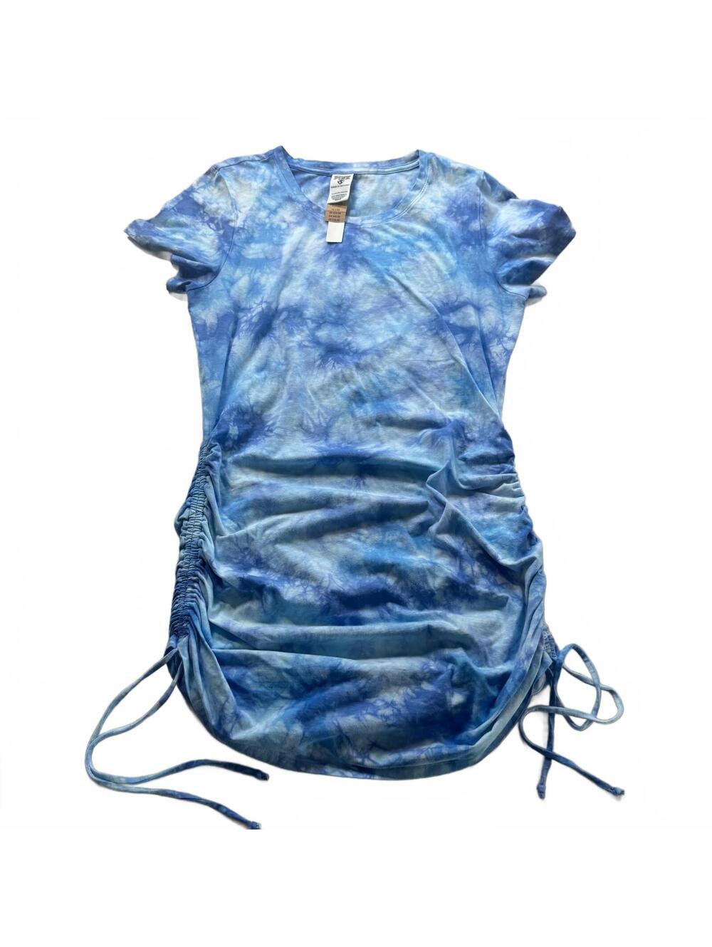 PINK Victoria Secret Dress XL NWT Blue White Tie Dye Ruched Side Tie Tee Bodycon